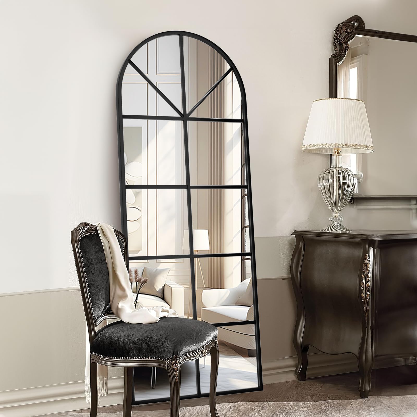 ZMYCZ 71x26 Inch Arched Full Length Mirror With Stand - Large Standing Mirror, Aluminum Frame, White