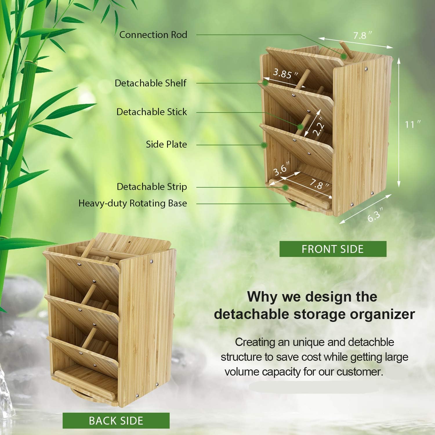 Bamboo Desk Organizer Storage Accessories - Ultra-large 13 compartments, 1000+ Pencil Holder Capacity, Easy DIY Assembly, DF Darfoo Rotating Desktop Organizer for women, Cosmetics, and Office Supplies: Home Improvement