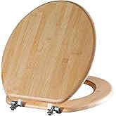 Round Bamboo Toilet Seat with Zinc Alloy Hinges, Easy to Install also Easy to Clean, Natural Bamboo, Light, 16.5-inch