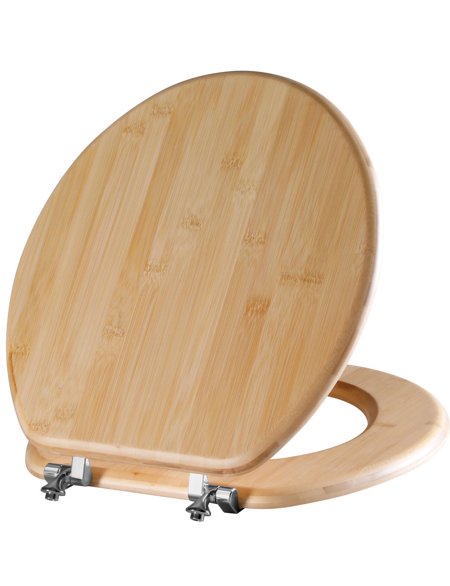 Photo 1 of ***MEASUREMENTS POSSIBLY AREN'T CORRECT***** Angol Shiold Round Bamboo Toilet Seat with Zinc Alloy Hinges, Easy to Install also Easy to Clean, Natural Bamboo, Light, 16.5-inch