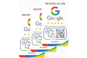 NFC Business Review Card (3 Count) with QR Code - Contactless Tap or Scan for Instant Google Reviews - Compatible with iPhone
