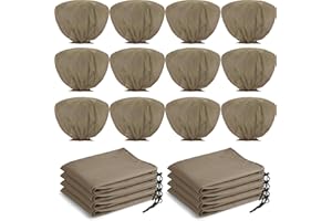 Wesnoy 12 Pcs Winter Plant Covers Freeze Protection 39.4x23.6 Inch Horizontal Shrub Tree Rose Plant Protection Bags Frost Blanket with Drawstring for Fall Winter Outdoor Garden Planting (Brown)