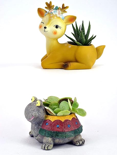 SpaceinCart Polyresin Deer & Turtle Pot, Yellow, 20x7x13 cm, 2 Pc