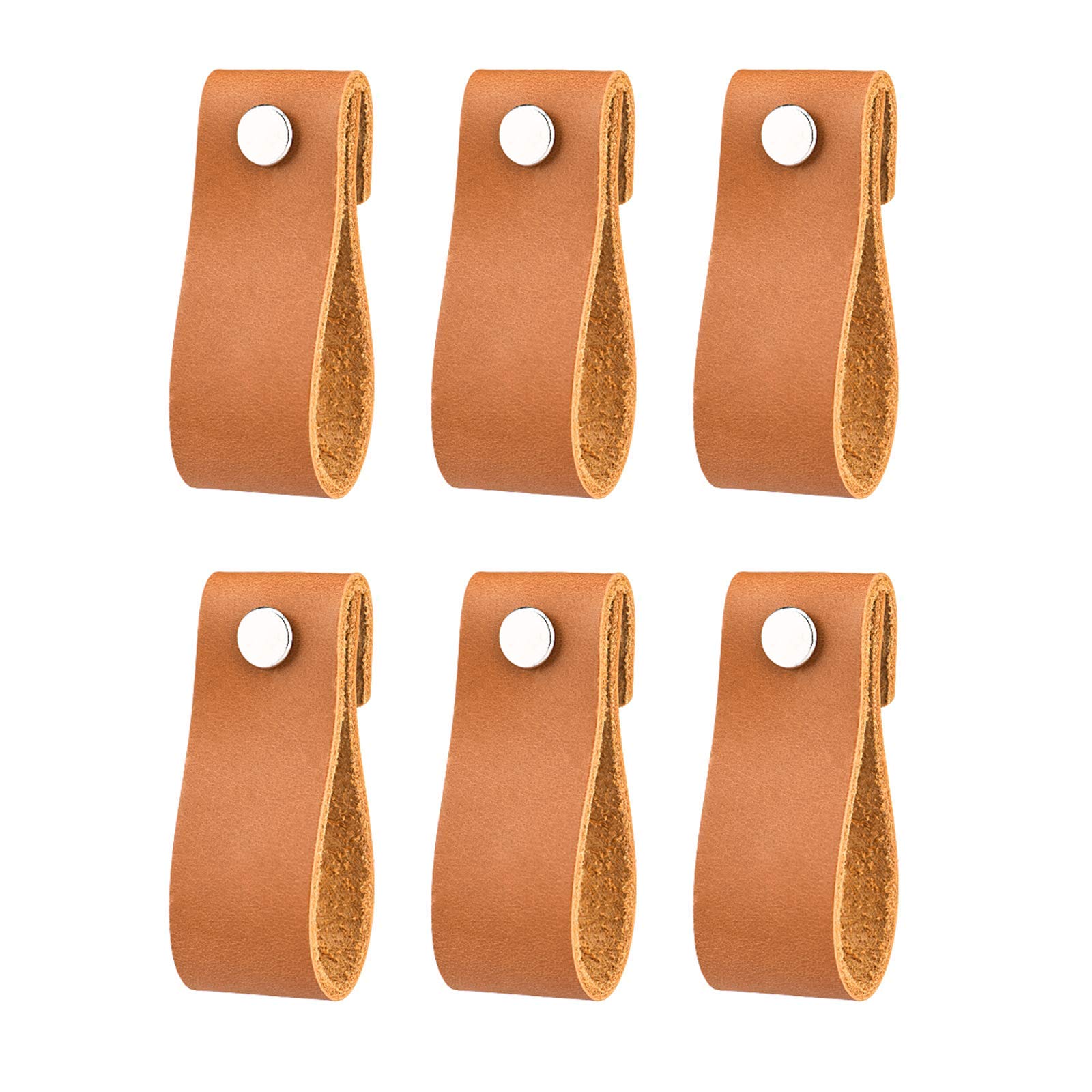 6 Pack Handmade Leather Drawer Pull Leather Cabinet Pulls Leather Handle Wardrobe Door Handle Pulls Knob for Dresser Drawers Cabinet