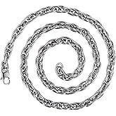 SanThree 7mm Pure Titanium Twist Link Chain Necklace, Skin Friendly Solid Titanium Braid Link Necklaces for Men & Women Birthday Gifts, 23.62 inches