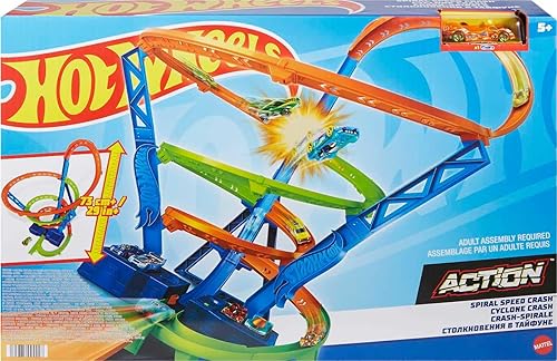 HOT WHEELS Toy Car Track Set Spiral Speed Crash, Powered by