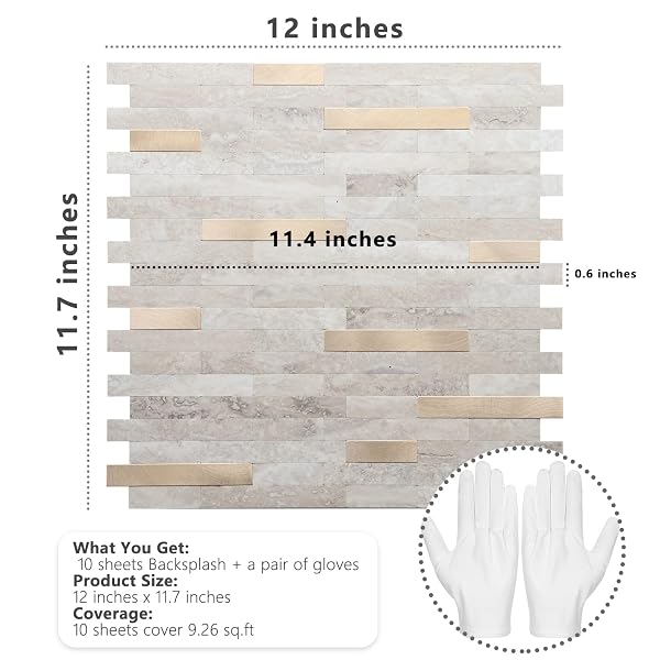 STICKGOO PEEL AND STICK BACKSPLASH, PVC WALL TILES STICK ON BACKSPLASH FOR KITCHEN(10 SHEETS, BEIGE WITH METAL GOLD)