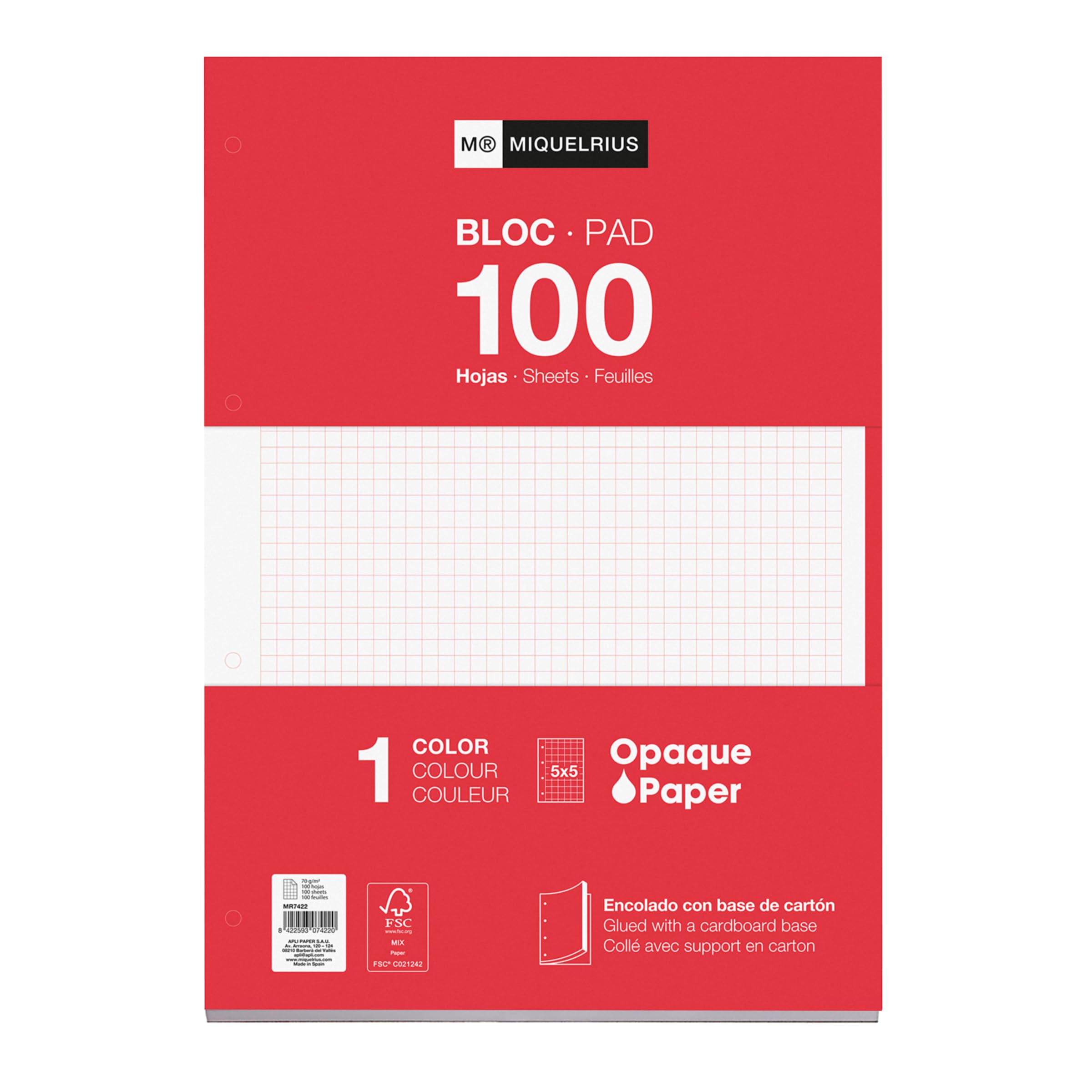 Miquel Rius 422054 - Block Spare 100h 5 Grid 5x5 red