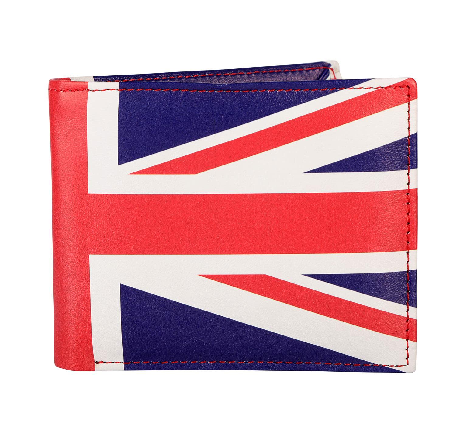 Hudson & James Designer London Real Printed Leather Mens Wallet with Zip Coin Pocket Credit Carder Holder Bifold Purse UK Union Jack (Black)