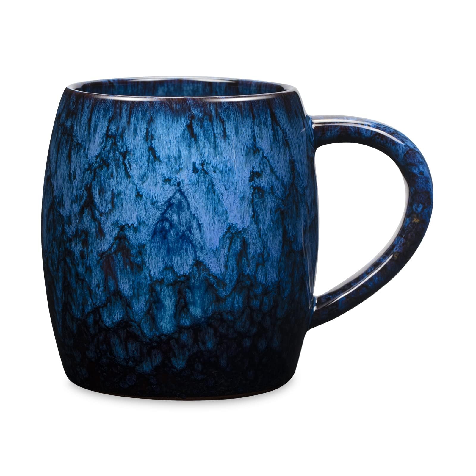 21 Oz Large Ceramic Coffee Mug, 600ml Handmade Pottery Big Tea Cup for Office and Home, Microwave and Dishwasher Safe, Unique Texture Glaze Mugs for Milk Cocoa Hot and Cold Drinking (Deep Blue)