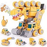 FANURY Dinosaur Toys for Kids 3-5, Kids Toys for 5 6 7 8 Year Old Boys, 5-in-1 Take Apart Construction Vehicles Transform Din