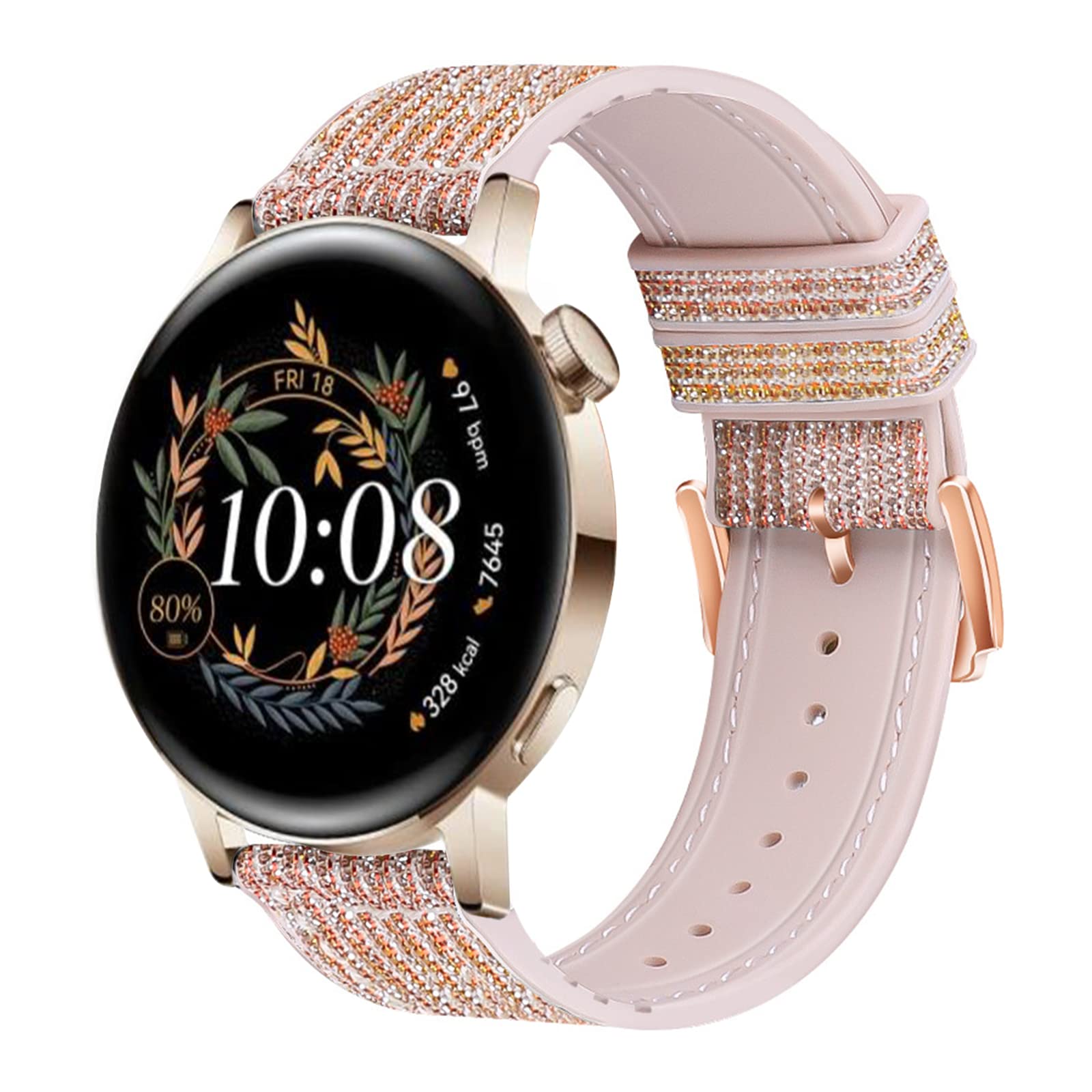 Compatible with Huawei Watch GT3 42 mm Silicone Glitter Replacement Straps for Huawei GT3 42 mm Stainless Steel Metal Watch Clasp Sport Watch Strap for Huawei Watch GT23 42 mm (Gold Red, 20 mm)