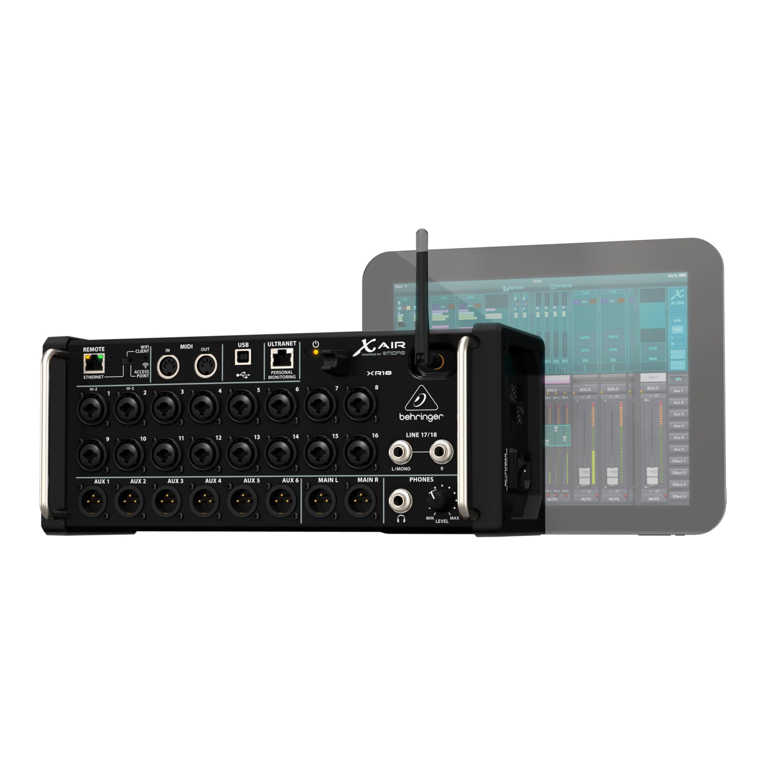 Behringer X AIR X18 18 Channel, 12-Bus Digital Mixer for iPad/Android Tablets with 16 Programmable Midas Preamps, Integrated Wifi Module and Multi Channel USB Audio Interface