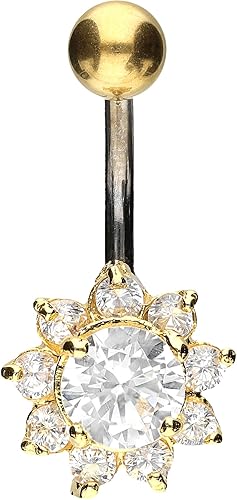 PIERCINGLINE Bauchnabelpiercing Titan Bananabell mit 925er Silber-Design Blume