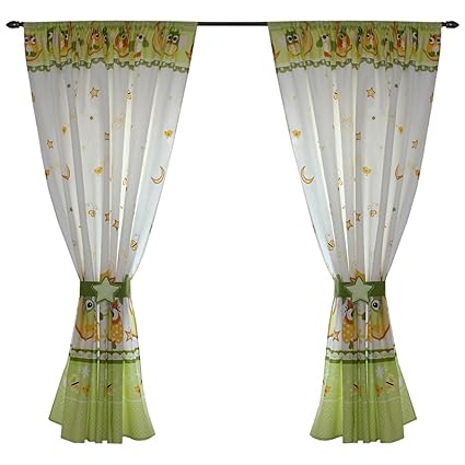 TupTam Kinderzimmer Vorhänge Set mit Zierband und Stern, Farbe: Eulen Grün, Größe: ca. 155x155 cm