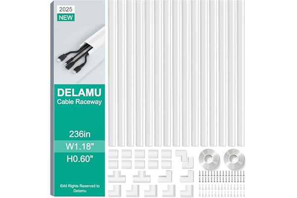 Delamu 236in Cable Concealer Raceway, Cord Hider Cover, Wire Hider for Wall Mounted TVs, Cable Hider Cover with Easy Snap-on