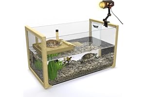 Okköbi Turtle Aquarium Kit - Aquatic Tank with Filter & Light - Basking Platform, Starter Kit for Kids, Small Tank for Baby &