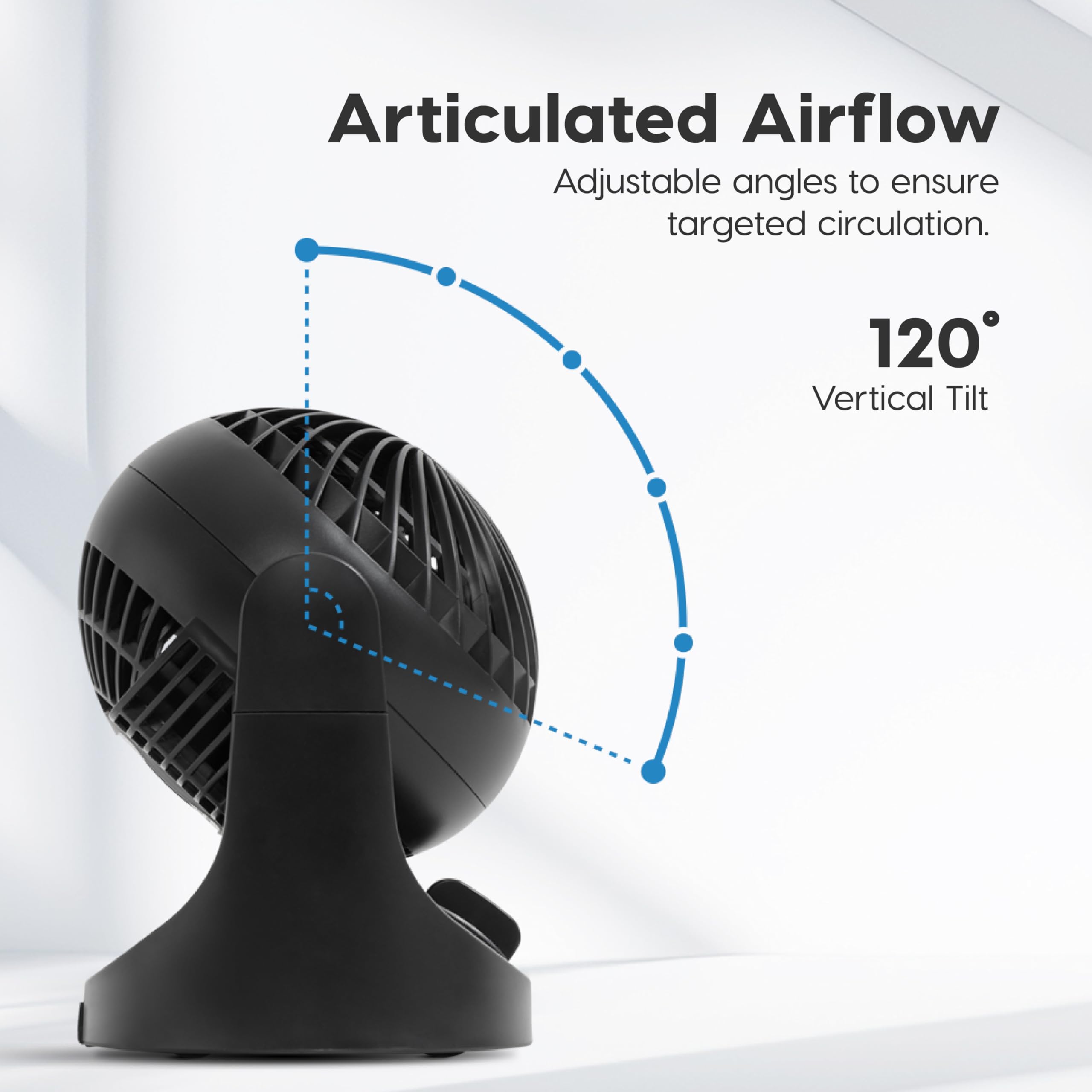 IRIS USA WOOZOO Desk Fan, Air Circulator, 3 Speeds, 32ft Max Air Distance, 112° Adjustable Tilt, 27.5db Quiet Motor, Small Fan for Bedroom, Office, Dorm, Black