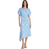 Maggy London Womens Flutter Sleeve Burnout Midi Dress for Women | Semi Formal Dresses | Wedding Guest Dresses for Women