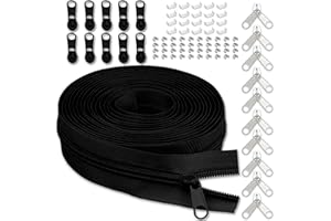 #5 Nylon Zipper Tape for Sewing: YZSFIRM 10 Yards Black by The Yard Nylon Coil Zippers for DIY Sewing Craft with 10 Bulk Metal Zipper Slider and 10 Double Slider