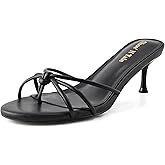 Shoe'N Tale Women’s Kitten Heel Sandals Knotted Thong Flip Flops Round Open Toe Slip On Mule Heels Dressy Fashion Shoes