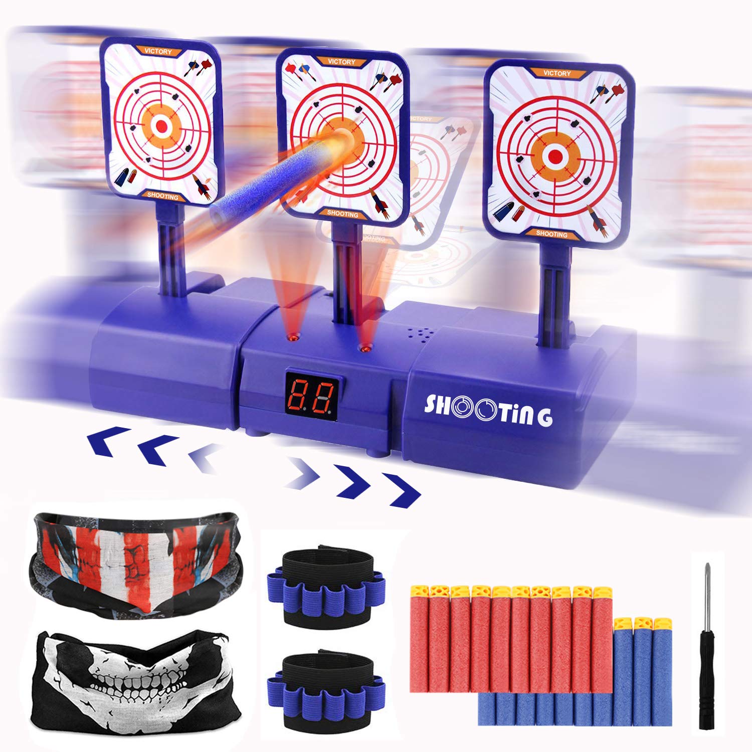 Vimzone Moving Target, Electronic Digital Target for Guns , Auto Reset Shooting Scoring with Light and Sound Effect, include Bullets, Hand Wrist Bands , Toy Gifts for Kid