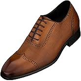 CALTO Men's Invisible Height Increasing Elevator Shoes - Brown Premium Leather Lace-up Wing-tip Formal Oxfords - 2.4 Inches Taller - Y1066 - Size 12 D(M) US