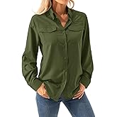 Womens Safari Sun Shirts UPF 50+ UV Sun Protection Long Sleeve Outdoor Quick Dry Fishing Hiking Gardening Shirts