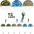 12 Pcs Camo Parachute Toy, Tangle Free Throwing Hand Throw Flying Toys, No Battery nor Assembly Required, Plastic Green Army Men Soldiers Action Figures Outdoor Games for Kids, Fun Party Favors (Camo)
