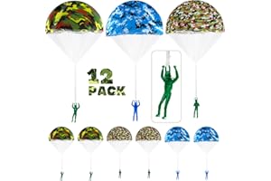 VTEAS 12 Pcs Camo Parachute Toy, Tangle Free Throwing Hand Throw Flying Toys, No Battery nor Assembly Required, Plastic Green Army Men Soldiers Action Figures Outdoor Games for Kids, Fun Party Favors (Camo)