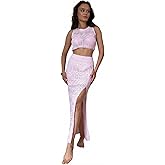 ELUWE FIT-NO-FILT Women’s High Waist Crochet Skirt with Bonus Matching Top - Knit 2 Piece Summer Beach Outfit