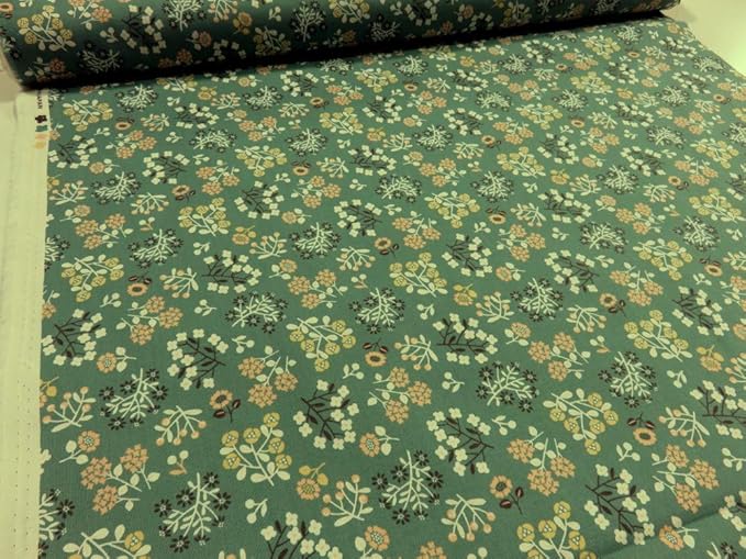 Amazon ビグミーワールド 花柄 ブルーグリーン シーチング生地 花柄 ボタニカル 北欧風 生地 ぬの 布地 服地 布 生地 通販