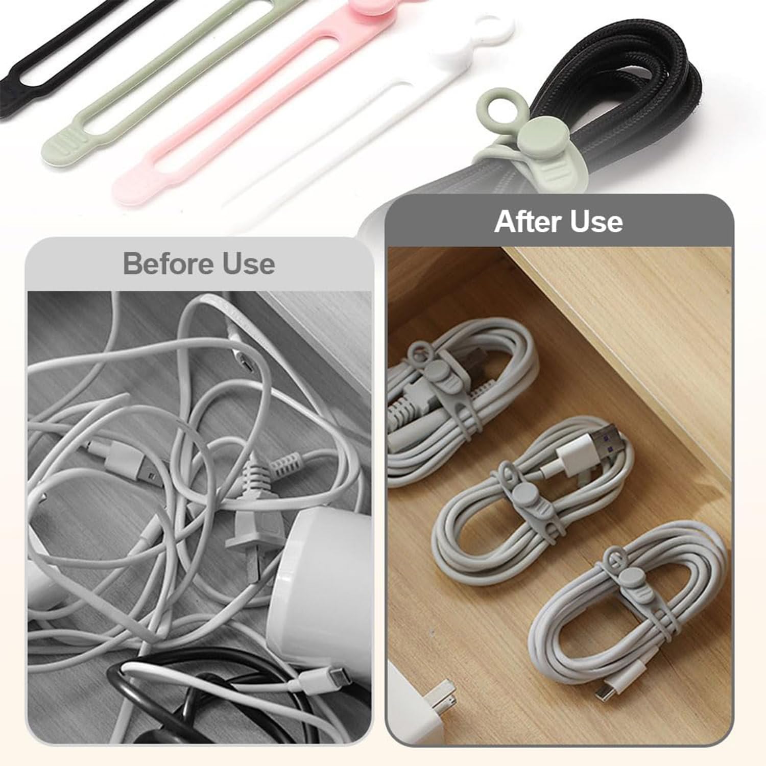 Neuer Datenkabel-Organizer, Silikon-Kabelbinder, wiederverwendbare Kabelorganisatoren, Kabelorganisatoren für Zuhause, Büro und Reisen (18 Pcs) 3