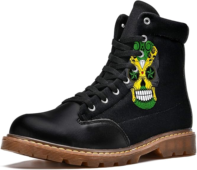 LORVIES Men's EightEye Lace Up Combat?Boot Jamaican Flag
