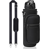 Fimibuke 32 oz Water Bottle with Sleeve - BPA Free Leakproof Sport Large 1L Plastic Motivational Water Bottle with Straw Strap & Insulated Neoprene Holder Carrier Bag Great Xmas Gift for Women Men