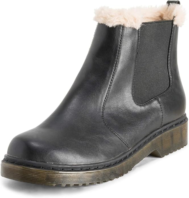 VIVASHOES Womens Chelsea Boots Fur Lined Leather Pull On Waterproof