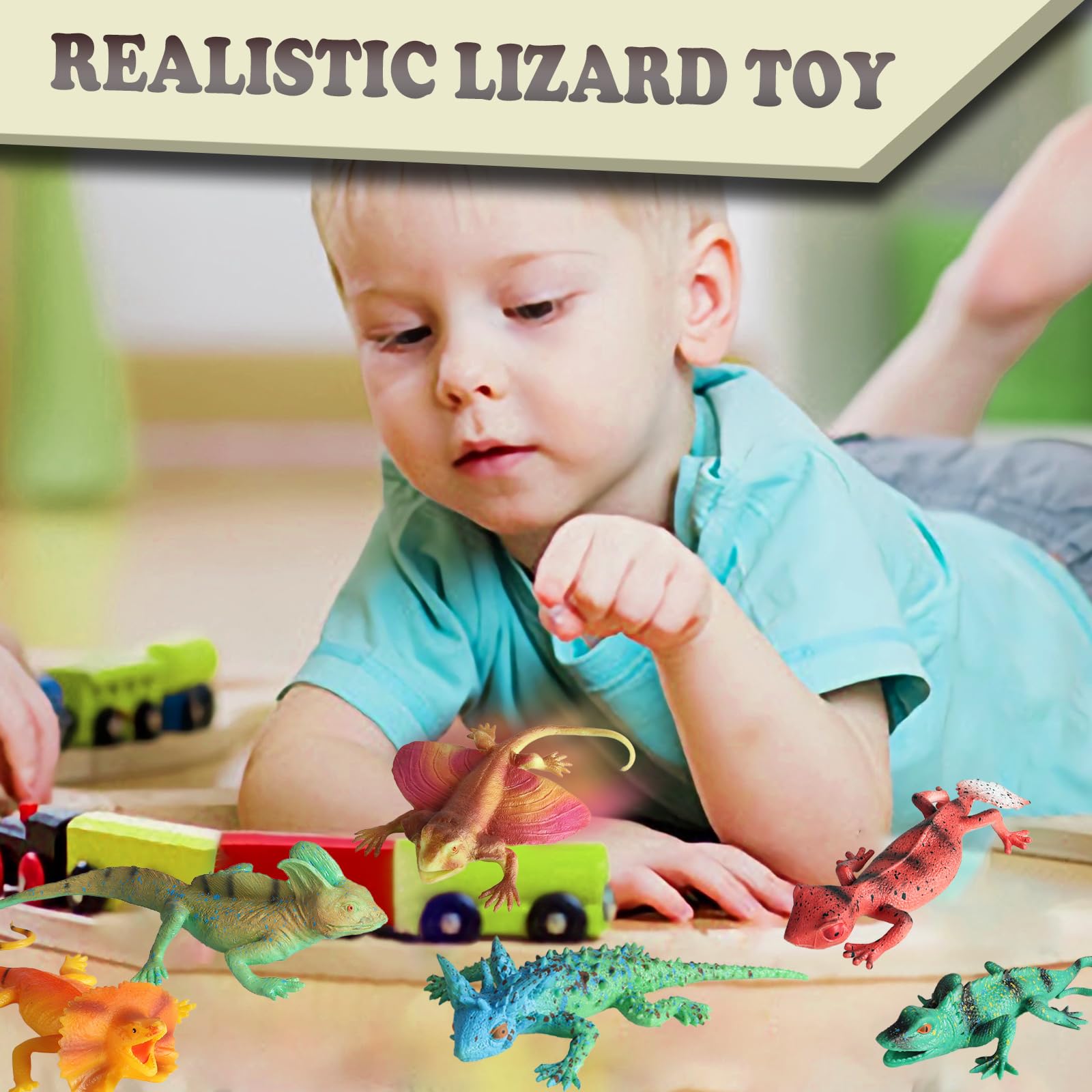 8PCS Plastic Squishy Lizard Toys, Stretchy Rubber Figures, Realistic Soft Reptile Toys for Kids, Party Decoration Figurines Set