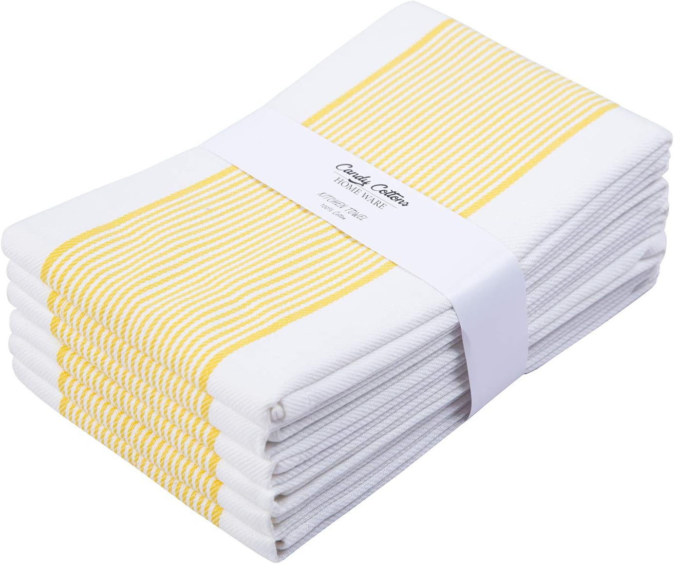 Stripe Kitchen Towels Decor Hanging Loop Dish Towels Boho Stripe Absorbent Festive Gift Set of 6 Pantry Kitchen Reversible 18x28 in Dish Towels|Spring Vintage Farmhouse Style|Yellow