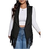 BEAUDRM Women's Plus Size Fringe Suede Vest 70s Hippie Faux Western Jacket Tassel Sleeveless Cardigan