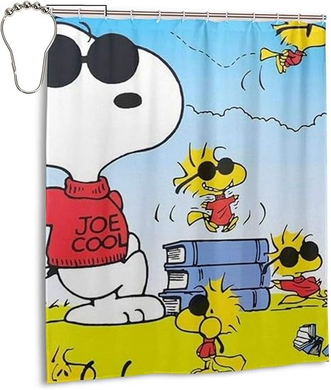 Amazon 漫画スヌーピー シャワーカーテンバスルームカーテン防水バスルームバス用品家の装飾シャワーカーテン12プラスチックフック150x 180 Cm シャワーカーテン ホーム キッチン オンライン通販