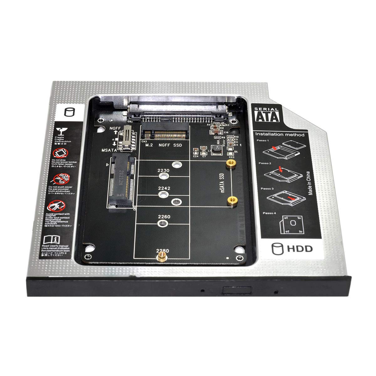 Photo 1 of Xiwai MSATA NGFF B/M-Key SSD to Slimline SATA 13Pin Caddy Case for 9.5mm Universal Laptop CD / DVD-ROM Optical Bay