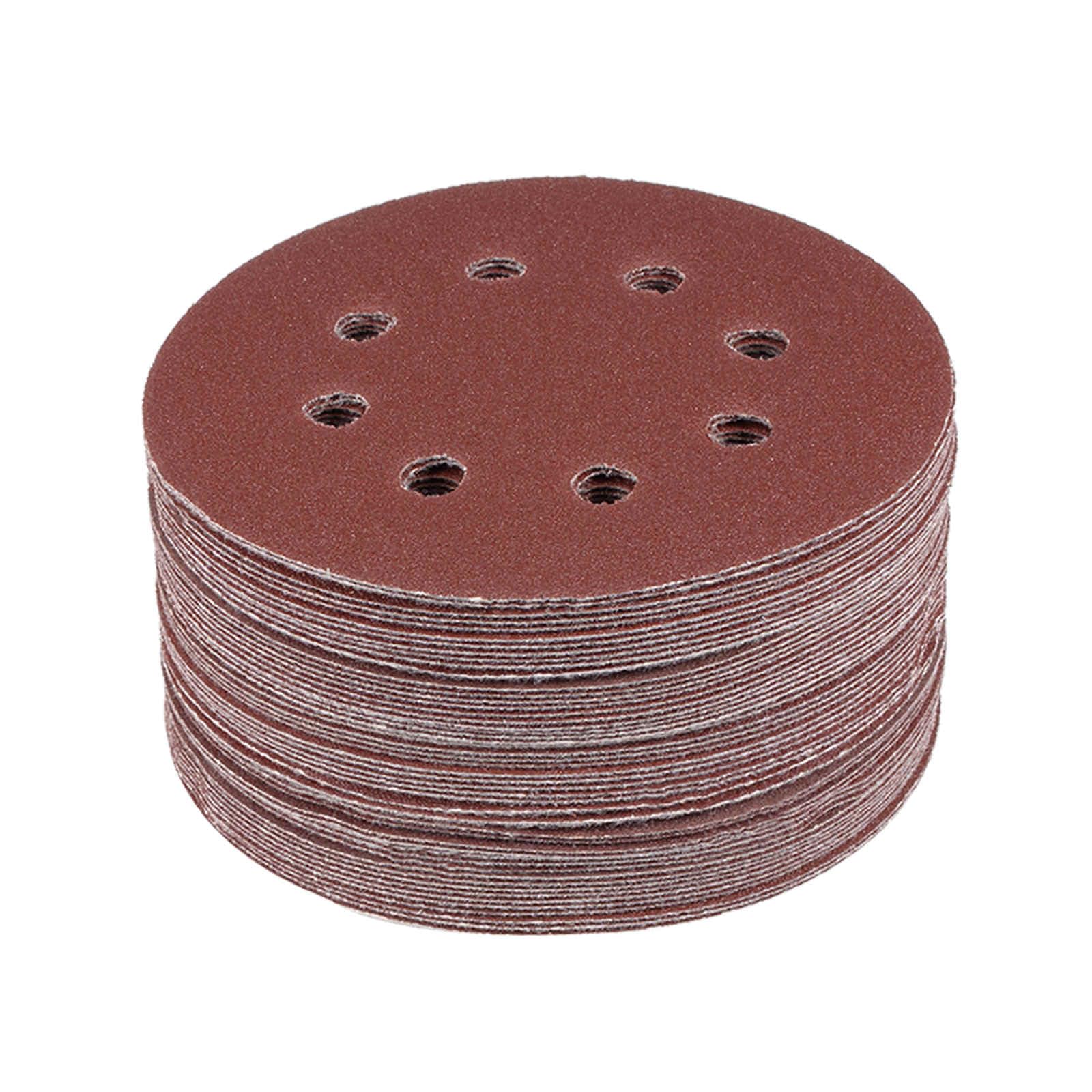 Kozelo 50 Pcs Sanding Discs Hook and Loop Backing - [5 Inch x 120 Grits] Aluminum Oxide Sandpapers for Orbital Sander Round Sanding Papers, 8 Holes — image 1