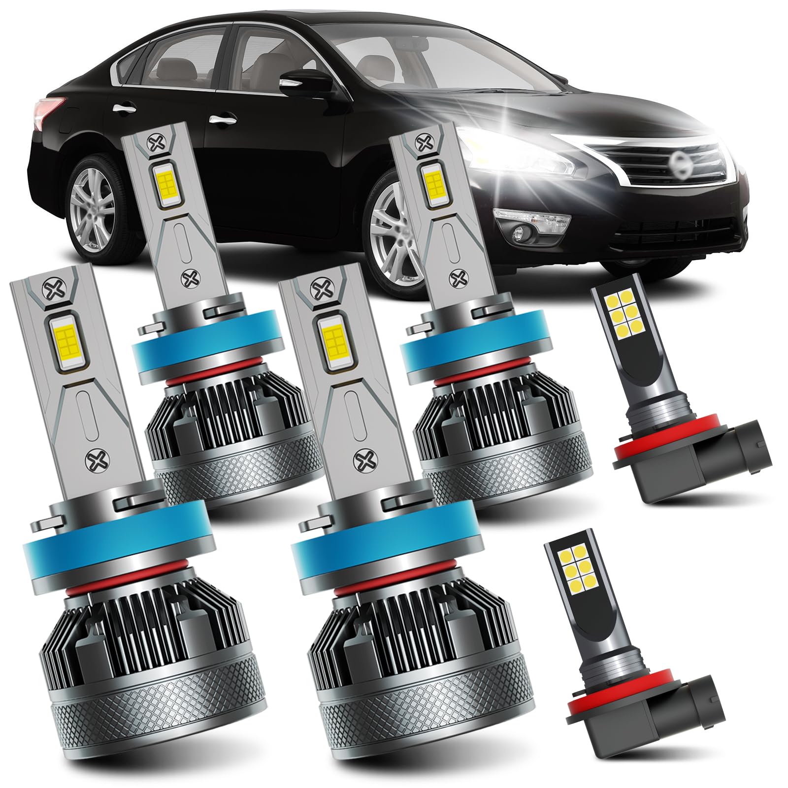 Photo 1 of AWALITED Fits for 2007-2018 Nissan Altima High Low Beam Fog Lights Bulbs Combo, 6000K White Plug-and-Play Super Bright Light Bulbs, Pack of 6