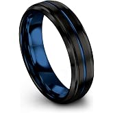P. Manoukian Tungsten Carbide Wedding Band Ring 10mm for Men Women Blue Black Center Line Step Bevel Edge Black Brushed Polished Personalized Custom Engraving Anniversary Engagement