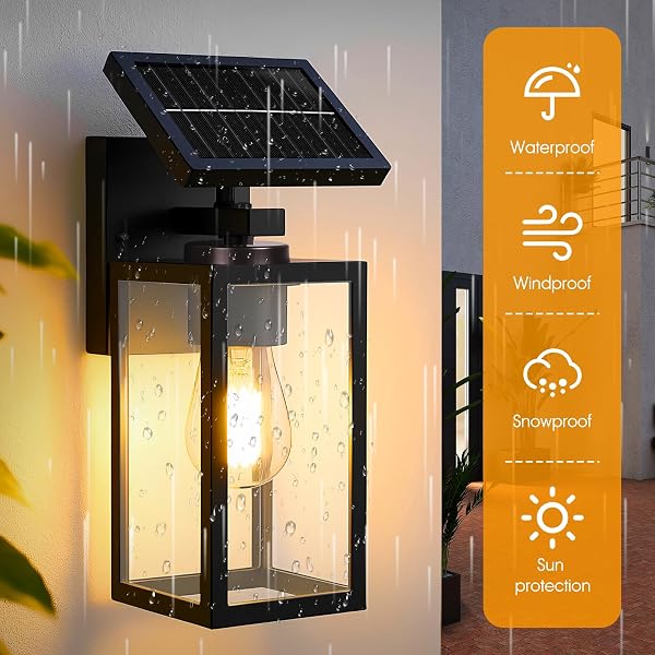 HAMESO 2PACK SOLAR WALL LIGHTS OUTDOOR, ALL-METAL DUSK TO DAWN SOLAR LANTERNS OUTDOOR WATERPROOF, PORCH LIGHTS FOR HOUSE FRONT, GARAGE, PATIO, SHED (BULB INCLUDED)