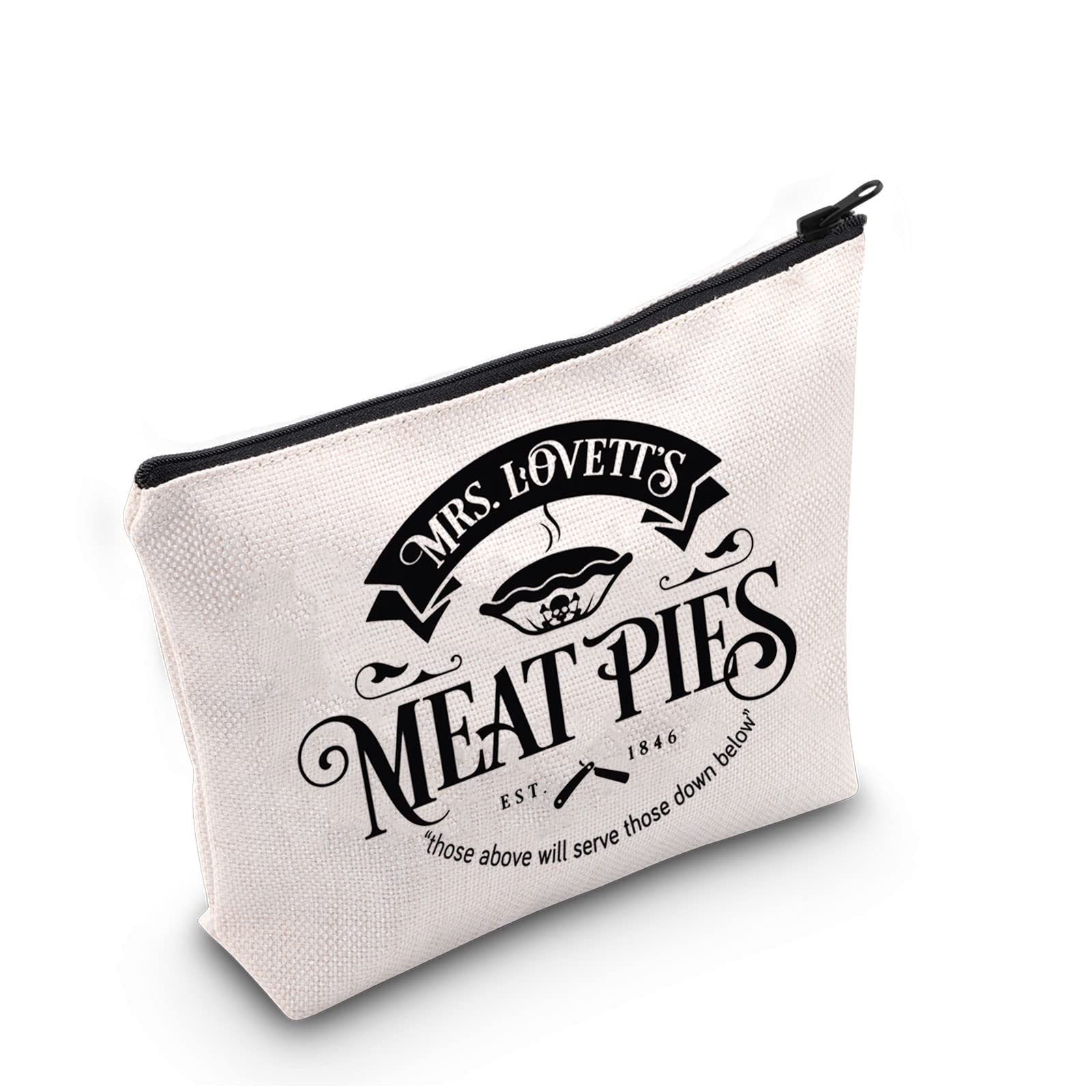 Stephen Sondheim Sweeney Todd Inspired Gift Mrs. Lovett's Meat Pies Makeup Bag Sweeney Todd Fan Cosmetic Bag Johnny Fan Gift Travel Bag (Meat Pies)