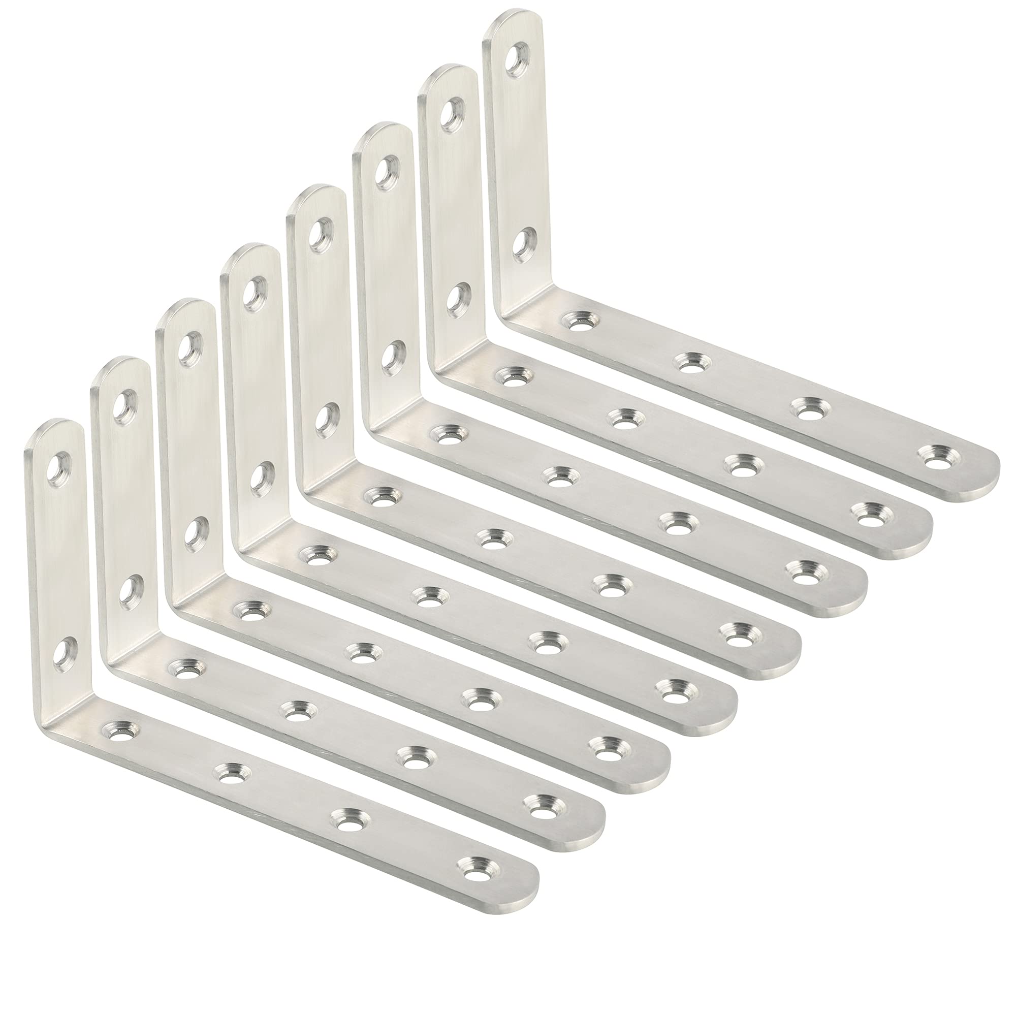Sayayo Shelf Bracket Corner Brace Angle Bracket Shelf Support Wall Hanging 5x3 Inch, Stainless Steel Brushed Finished, 8 Pcs, EJ5207-8P