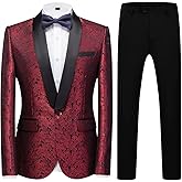 Mens Suit Slim Fit 2 Piece Formal Skinny Floral Tuxedo Suit Set Shawl Lapel for Wedding Dinner Party