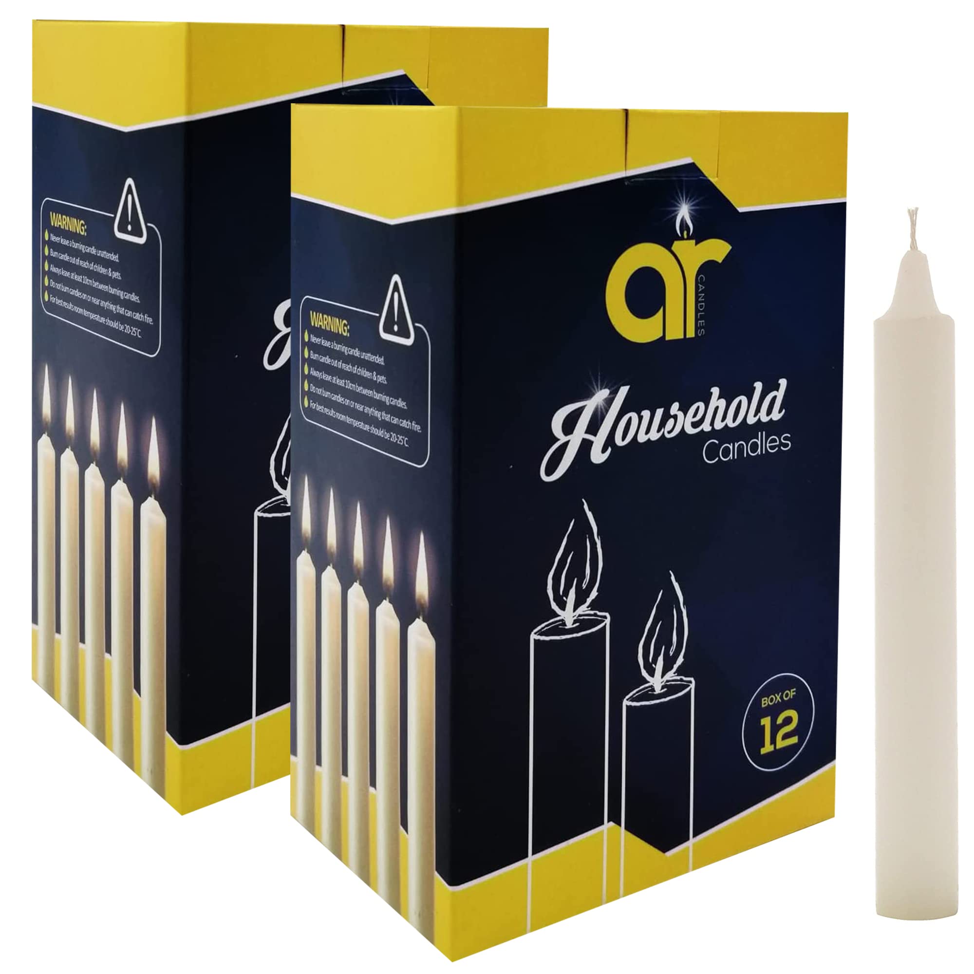 AR Candles - Unscented White Household Candles 13.5cm – 2 Packs of 12 (Total of24) – Shabbos/Shabbat Candles for Power Cuts, Emergency, Prayer, Vigil, Church, Long Burning, Decorative & Daily Use