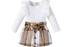 Yccutest Toddler Baby Girl Skirt Outfit Long Sleeve Ruffle Shirt Top Mini Skirt Set 2Pcs Kids Little Girl Clothes Fall Winter